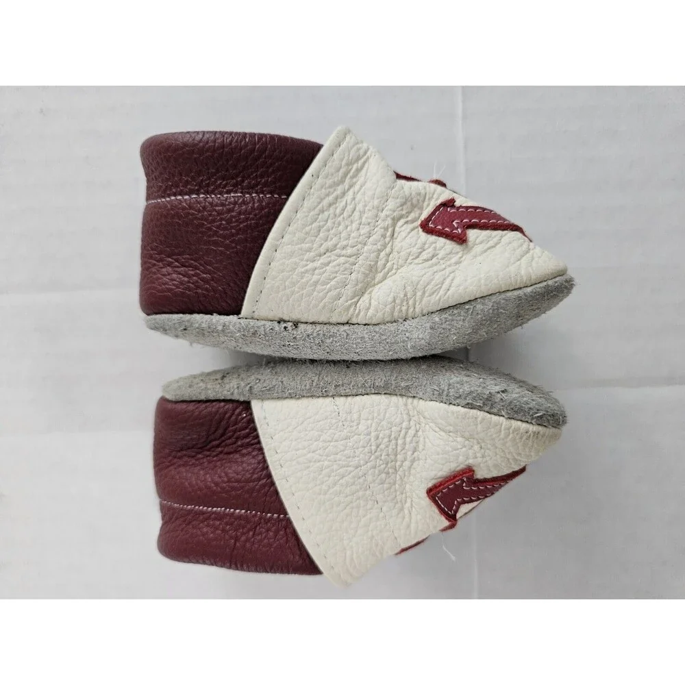 Leather Baby Crib Shoes Anchor White And Red 0-6 Months
